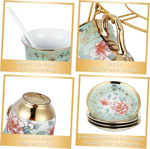 Miniatura 7 de Zhehao Juego de té de porcelana de 20 piezas con soporte de metal y cuchara para adultos, juego de té de cerámica para adultos, pintura de flores