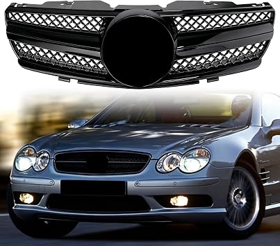 SL500 Grill SL600 Front Grill for Mercedes Benz R230 2003-2006 Glossy Black