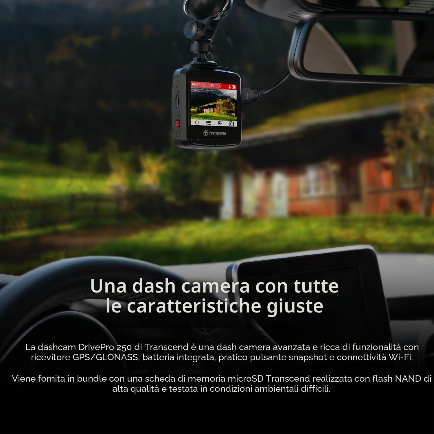 Transcend Dashcam DrivePro 250 con GPS da 64 GB, angolo di visione massimo - TS-DP250A-64G