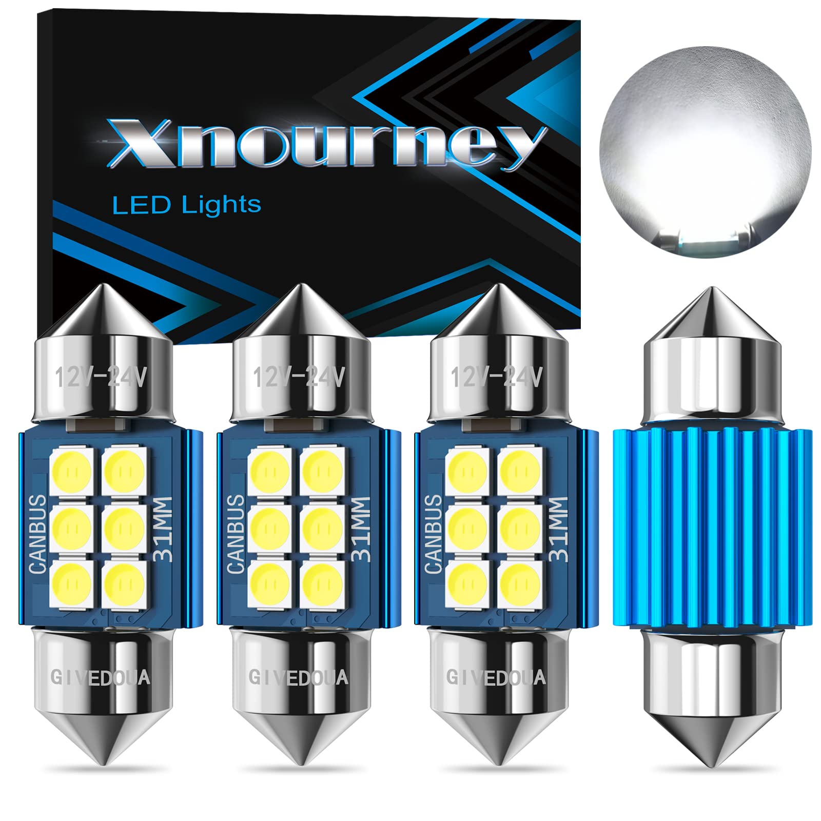 DE3175 Żarówka LED DE3021 DE3022 Żarówka LED 31 mm, 12 V 24 V CANBUS bez błędów do wnętrza Dome Light Map Light Tablica rejestracyjna Światło dzięki uprzejmości 6500 K Biały Zestaw 4 szt