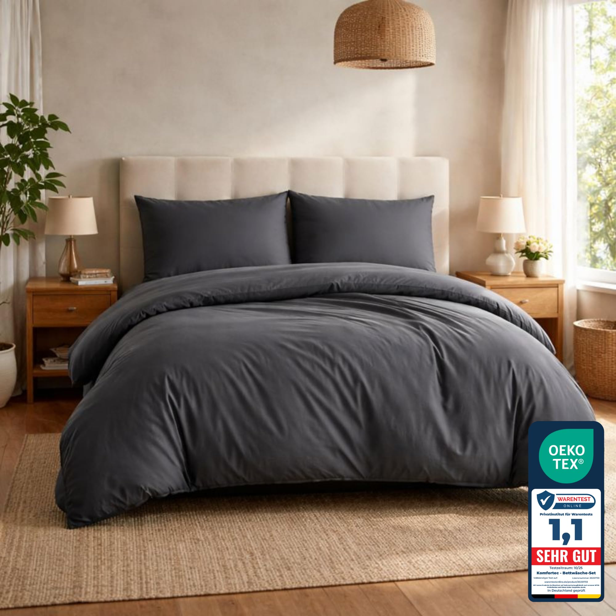 Komfortec Charcoal Premium Bed Linen 240 X 220 Cm With 2 Pillowcases 40 X 80 Cm Brushed Microfibre - Anthracite