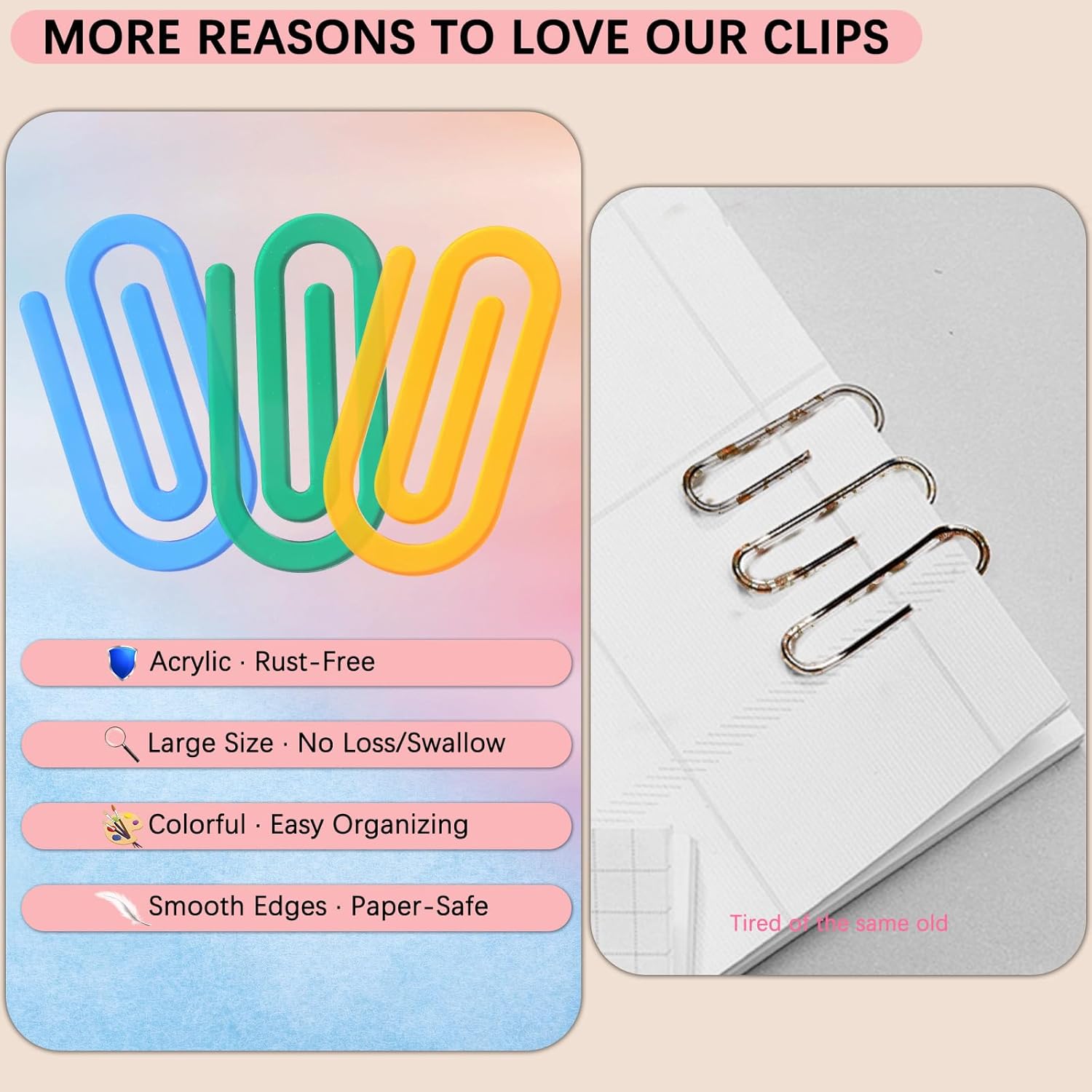 24 Pcs Jumbo Acrylic Paper Clips, 4"x2" Large Plastic Paper Clips, Translucent, Classroom & Office Supplies, Back to School Gifts for Teachers & Students, Desk Org & DIY Charms & Accents & Bookmarks