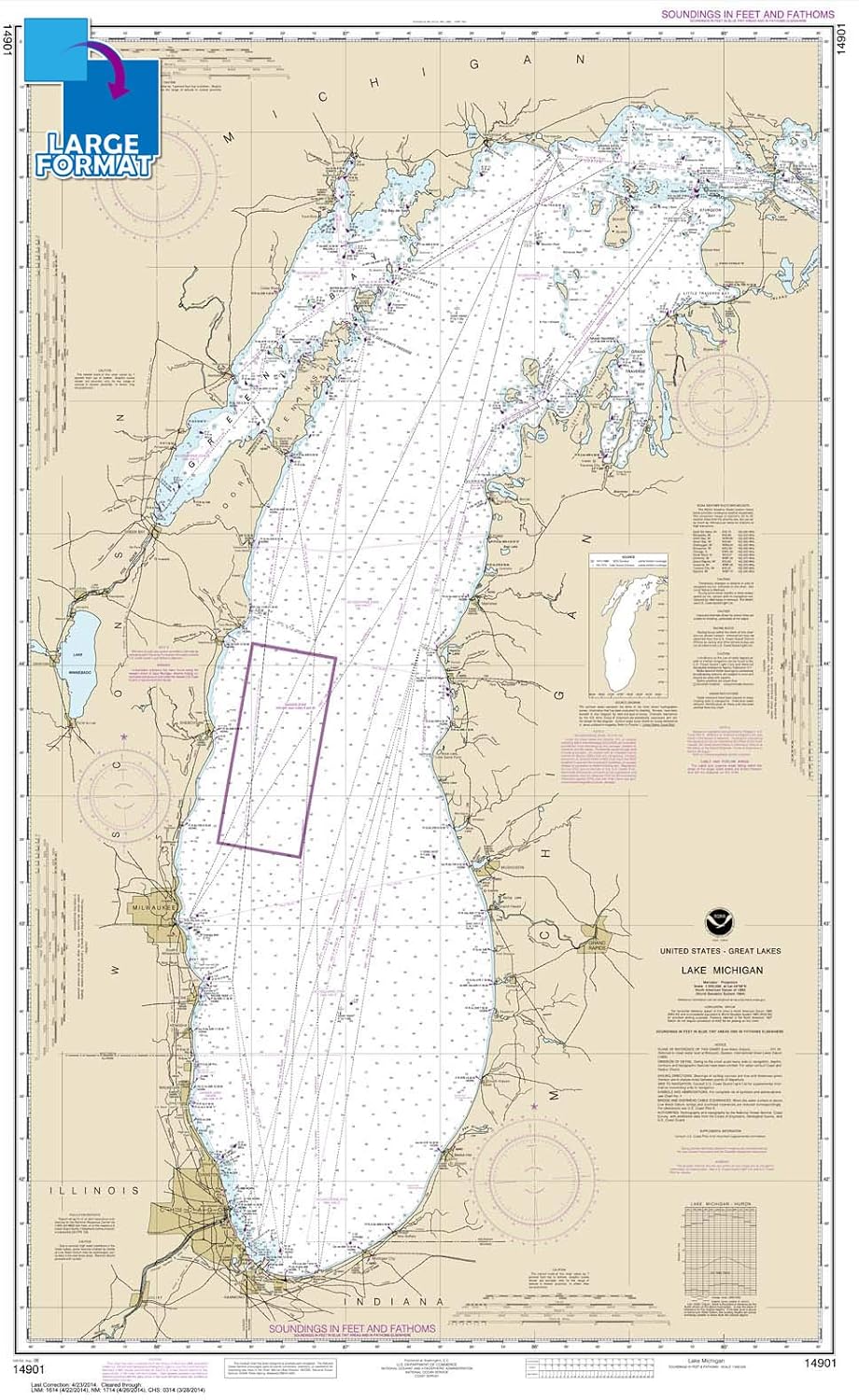 Paradise Cay Publications NOAA Chart 14901: Lake Michigan (Mercator Projection) 28.7 x 46.7 (Waterproof)