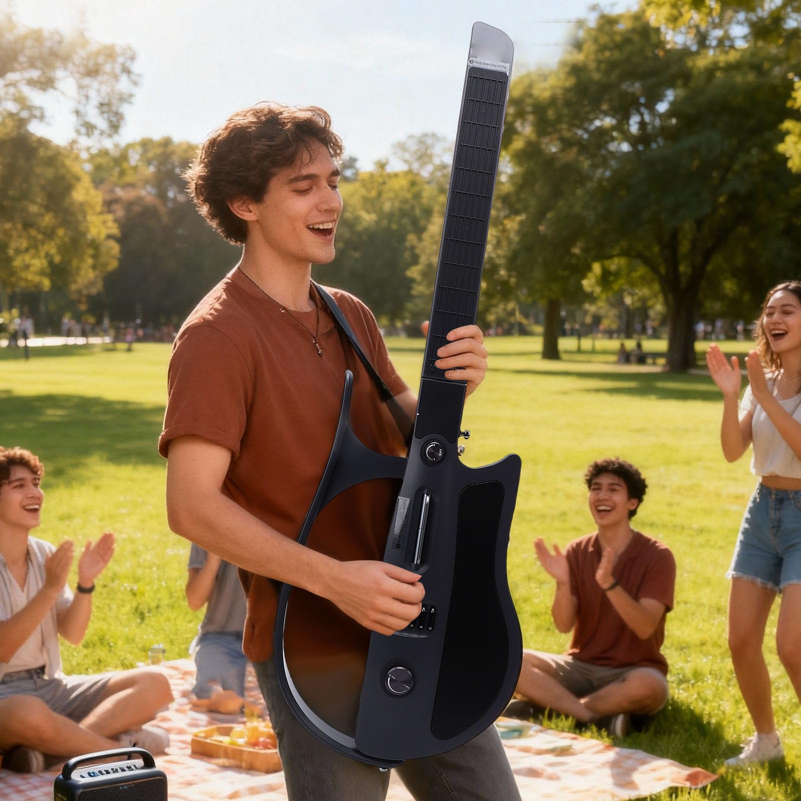 Fafeicy Chitarra Elettrica Pieghevole Portatile Senza Corde Smart Guitar con Indicatore Luminoso della Corda in Tempo Reale e Sintonizzatore Intelligente per Principianti, Adulti e