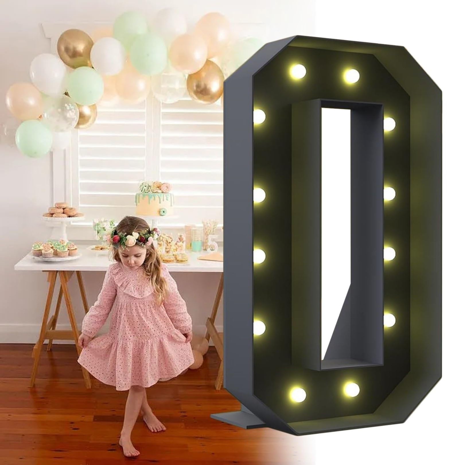 Riesige Figurenballon-Füllbox Mit Lichtern, 1. Geburtstagsballon, Zahlenballonrahmen, Hochzeitsdekoration, Babyparty (Color : 0, Size : 100cm)