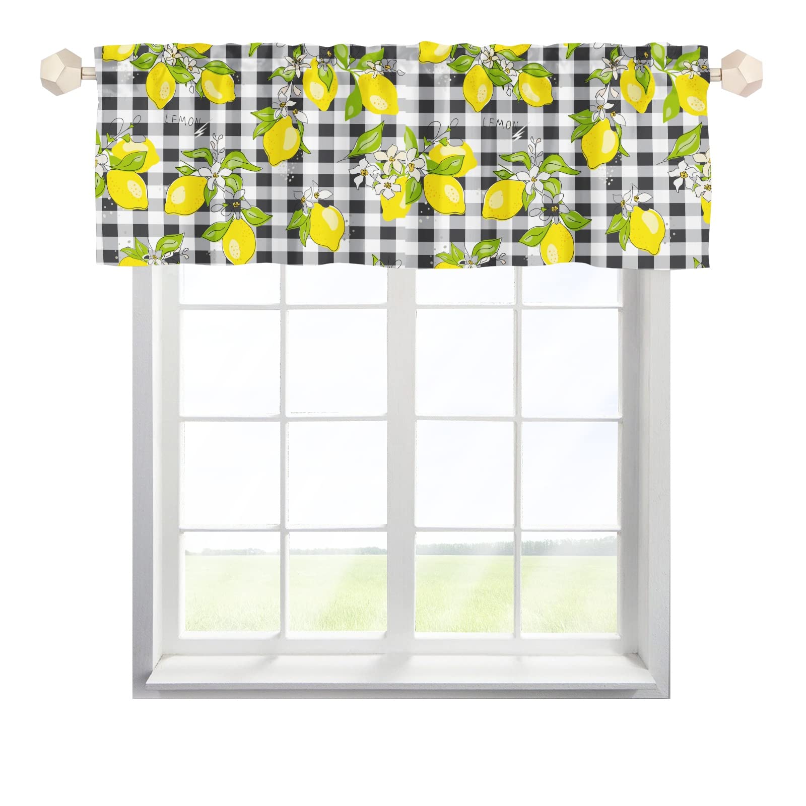 Lemon Check Valences for Window Rod Pocket Valance Curtain Light Blocking Window Treatment Decor Small Curtains for Kitchen/Farmhouse/Bedroom/Living Room Window Multicolor 54x18inch