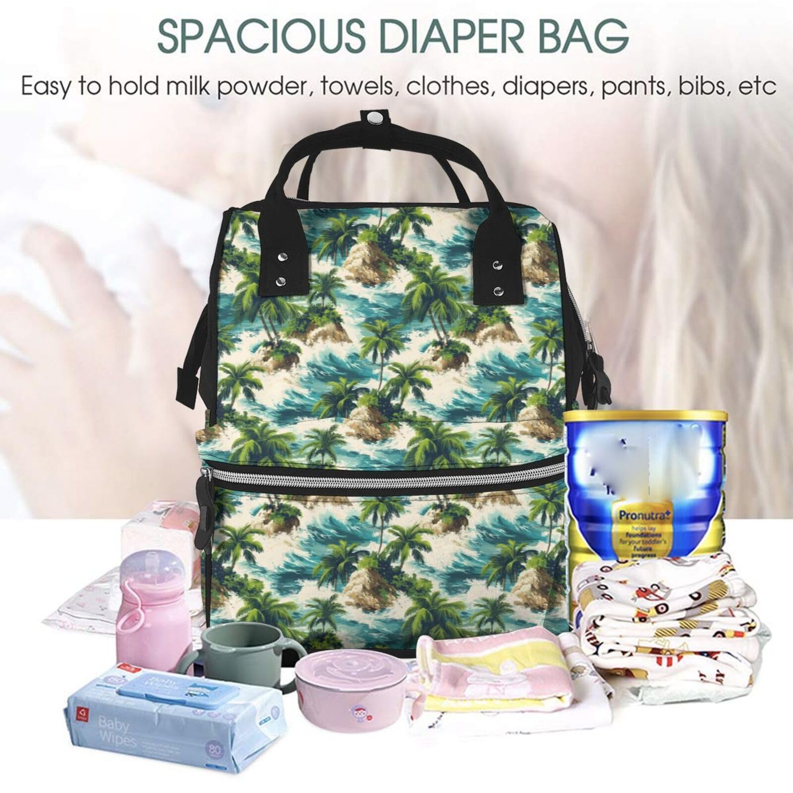 Wickeltasche für Babypuppen – Hawaii kleine Insel-Druck, Mama-Tasche, taktischer Säuglings-Baby-Rucksack, Reisemode, Wandern, Kleinkind, Tragetasche, Still-Windeltaschen für Vater, Mutter