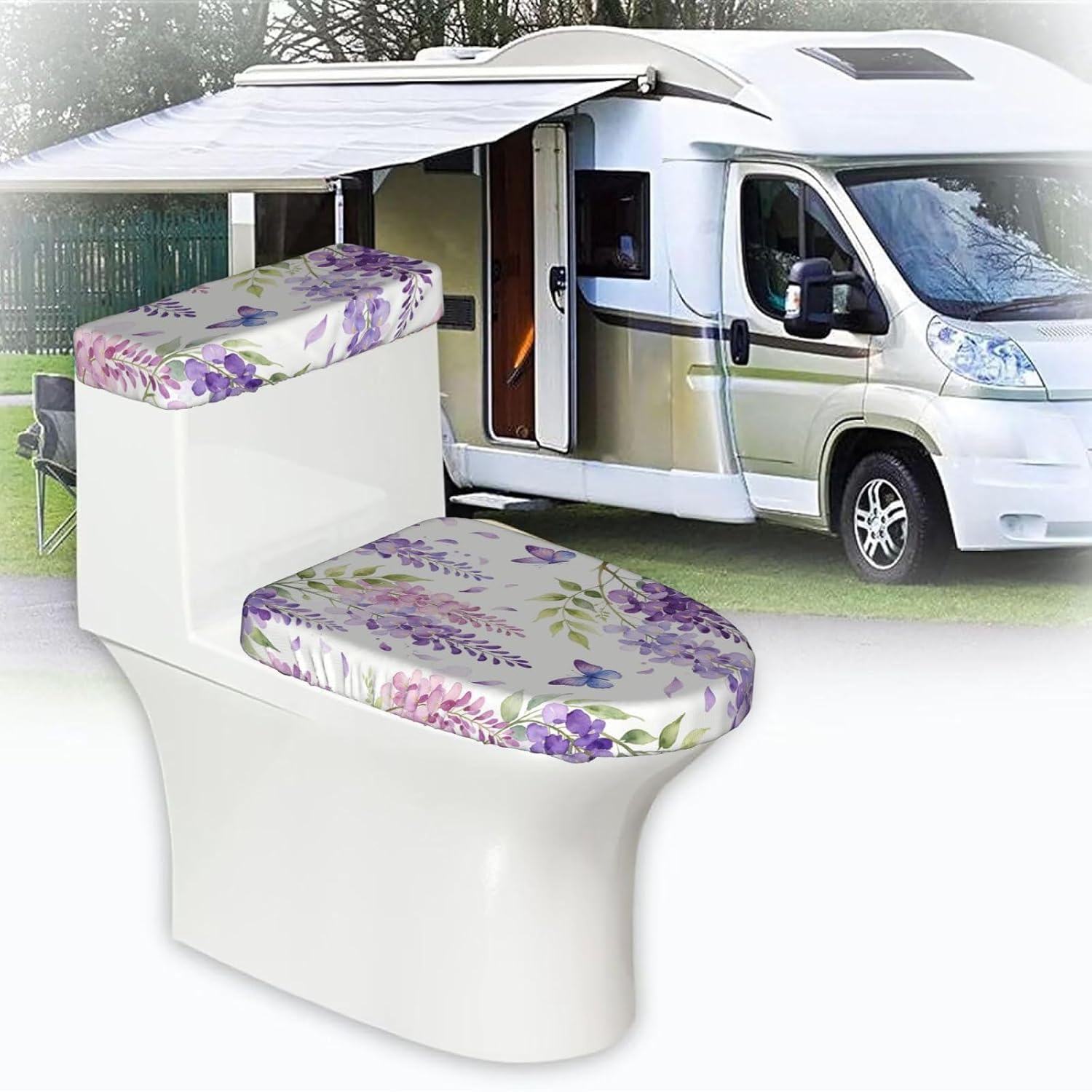 Wisteria Toilet Lid and Tank Cover Set, 2 PCS Toilet Seat Cover