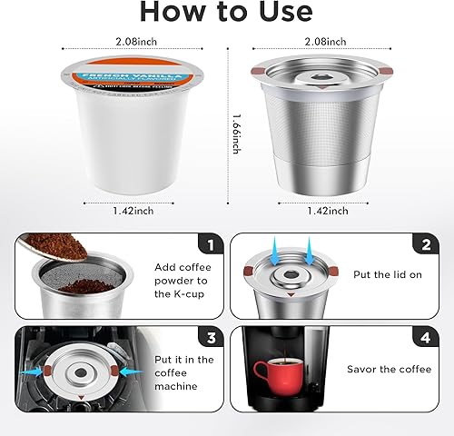 Miniatura 3 de Tazas K reutilizables, tazas K de acero inoxidable para Keurig, cápsulas de café reutilizables Keurig para cafeteras Keurig 1.0 y 2.0, filtros de