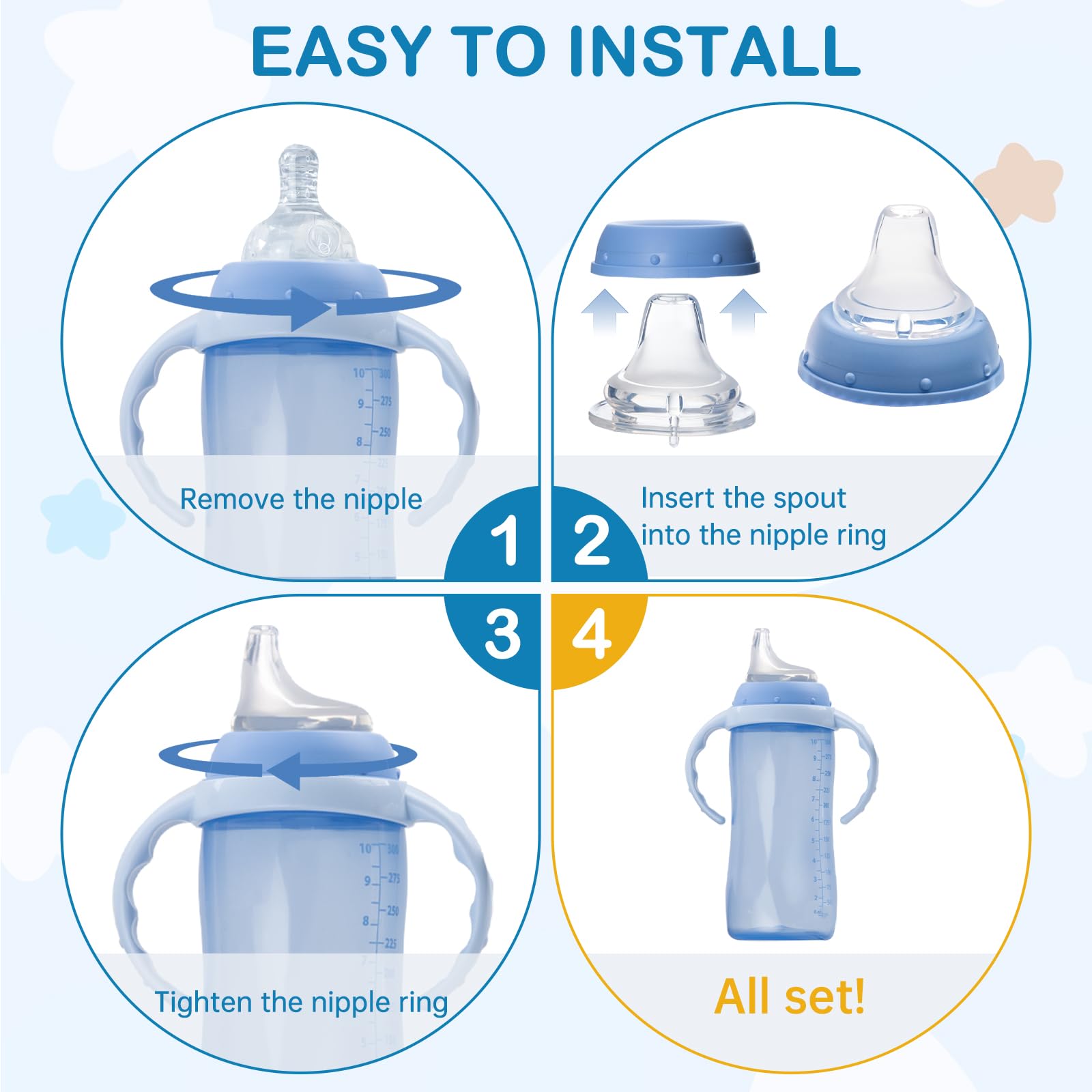 4Pack Replacement Silicone Spout Compatible with NUK, Soft Spout Replacement for NUK Active and Learner Cups, Easy Transition from Bottle to Cup, No Spill for Sippy Cup Nipples