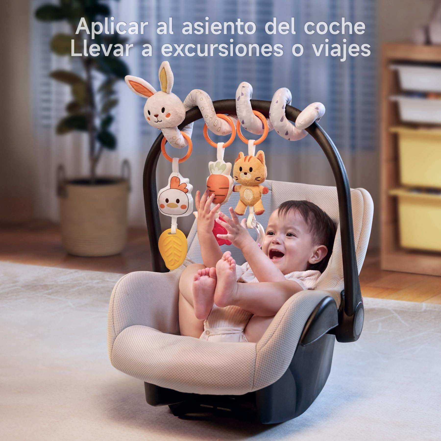 TUMAMA KIDS Espiral Carro Bebé, Juguetes Bebes 0 3 6 Meses, Juguete Carro Bebe, Regalos para Bebes, Peluche Juguete Sensorial para Recién Nacido - Conejito
