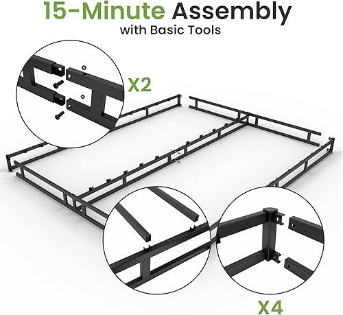 Miniatura 5 de Base de colchón inteligente de montaje rápido de 5 pulgadas, tamaño Queen, base de colchón de metal, marco de cama con marco de metal fuerte,