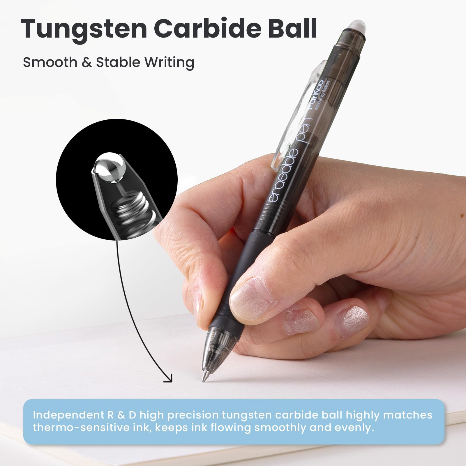 ParKoo Bolígrafos retráctiles de gel borrables con punta fina de 0,7 mm, sin necesidad de blanquear, 10 tintas negras y 10 azules para completar sudoku y crucigramas