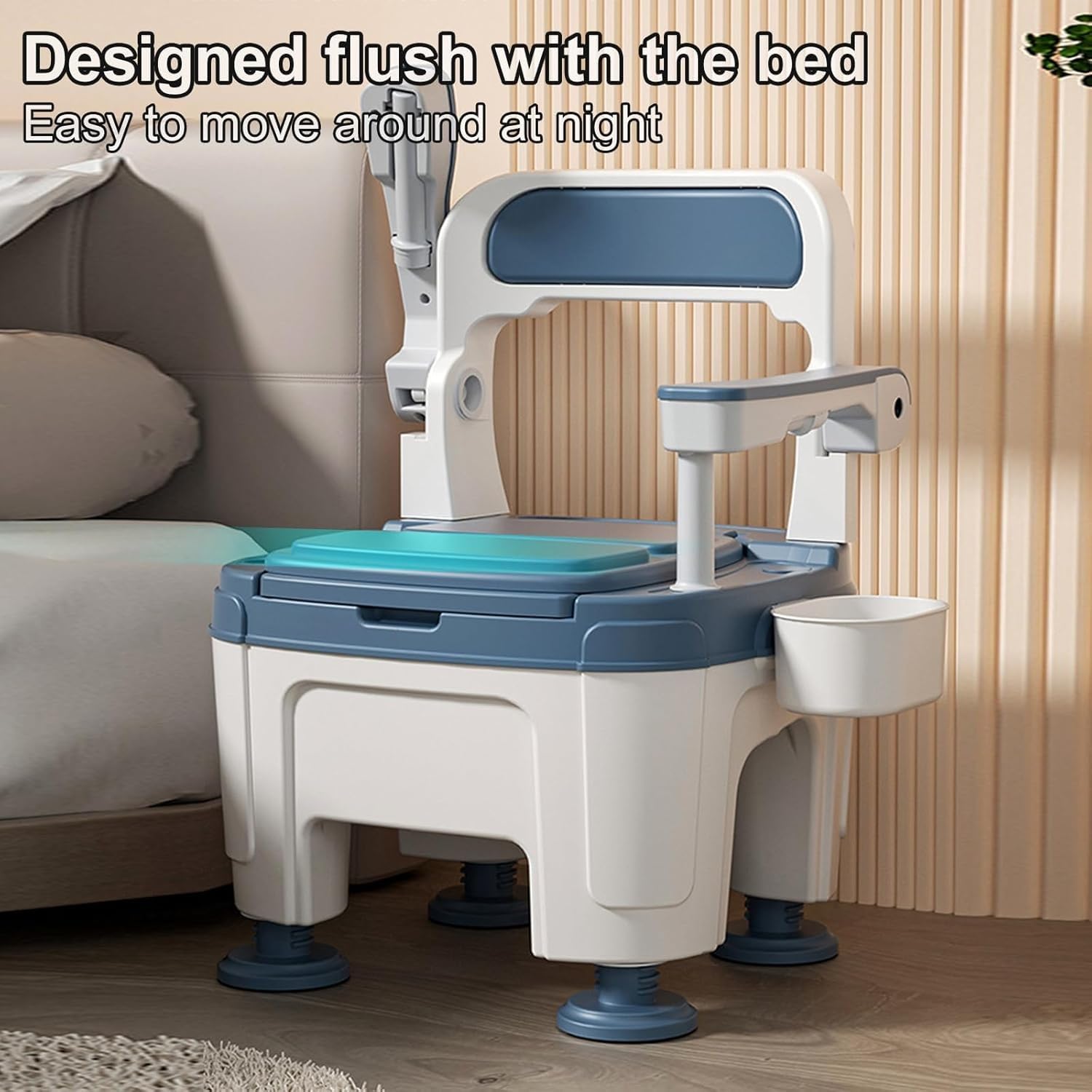 Commode Krzesło toaletowe, komoda nocna z regulowaną wysokością, z wyściełanym siedziskiem i podłokietnikami, łatwy montaż, nośność do 345 kg, przenośny, do użytku domowego