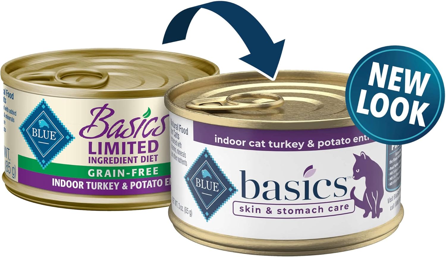 Blue Buffalo Basics Skin & Stomach Care, Grain Free Natural Adult Pate Wet Cat Food, Indoor Turkey 3-oz cans (Pack of 24) : Pet Supplies