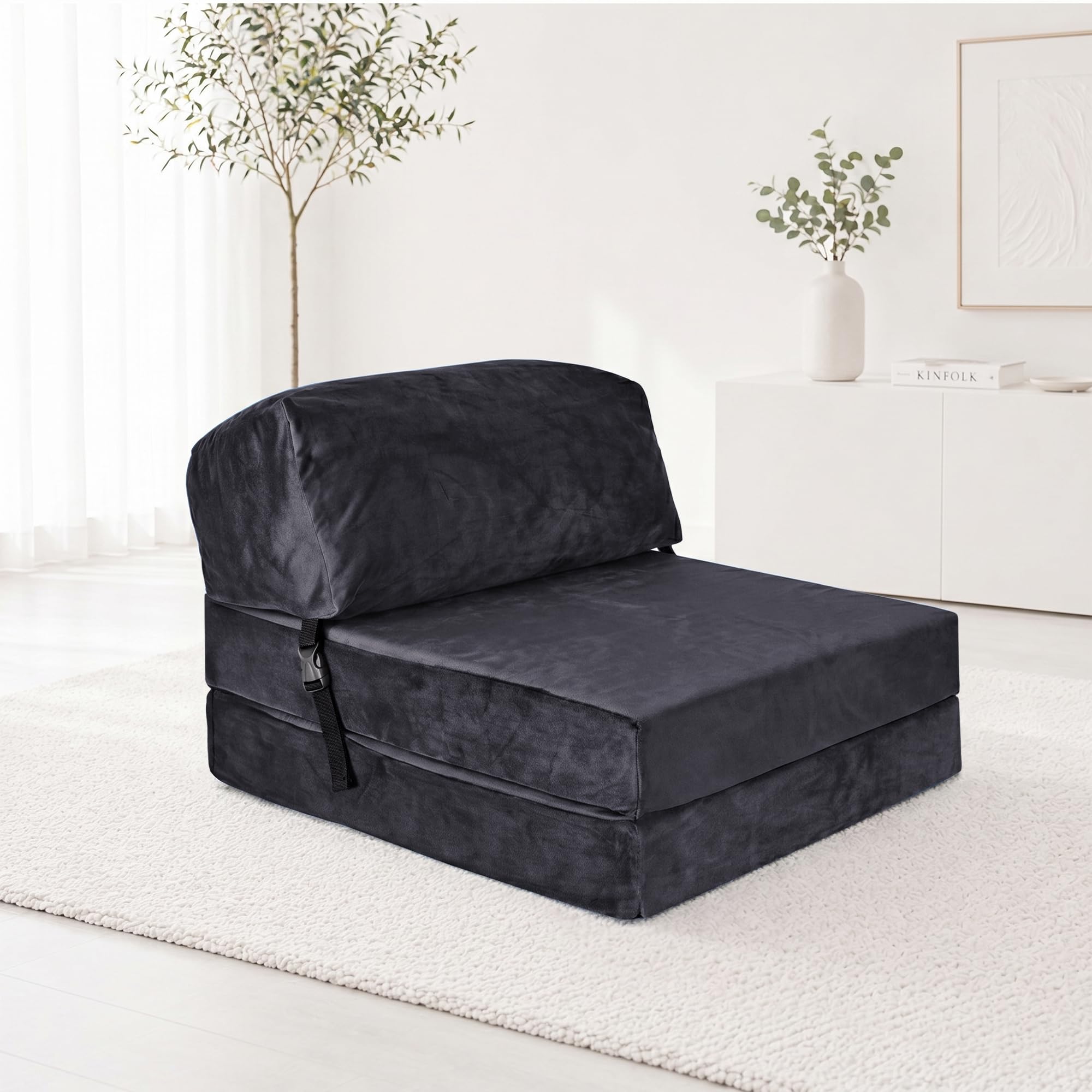 SAPPHIRE Guest Foldable Z Bed Chair | Water Resistant Removeable Cover | Sleepover Sofa Futon Mattress | Bedroom Living Room Furniture | Soft, Lightweight & Comfy Ergonomically Designed (Black)