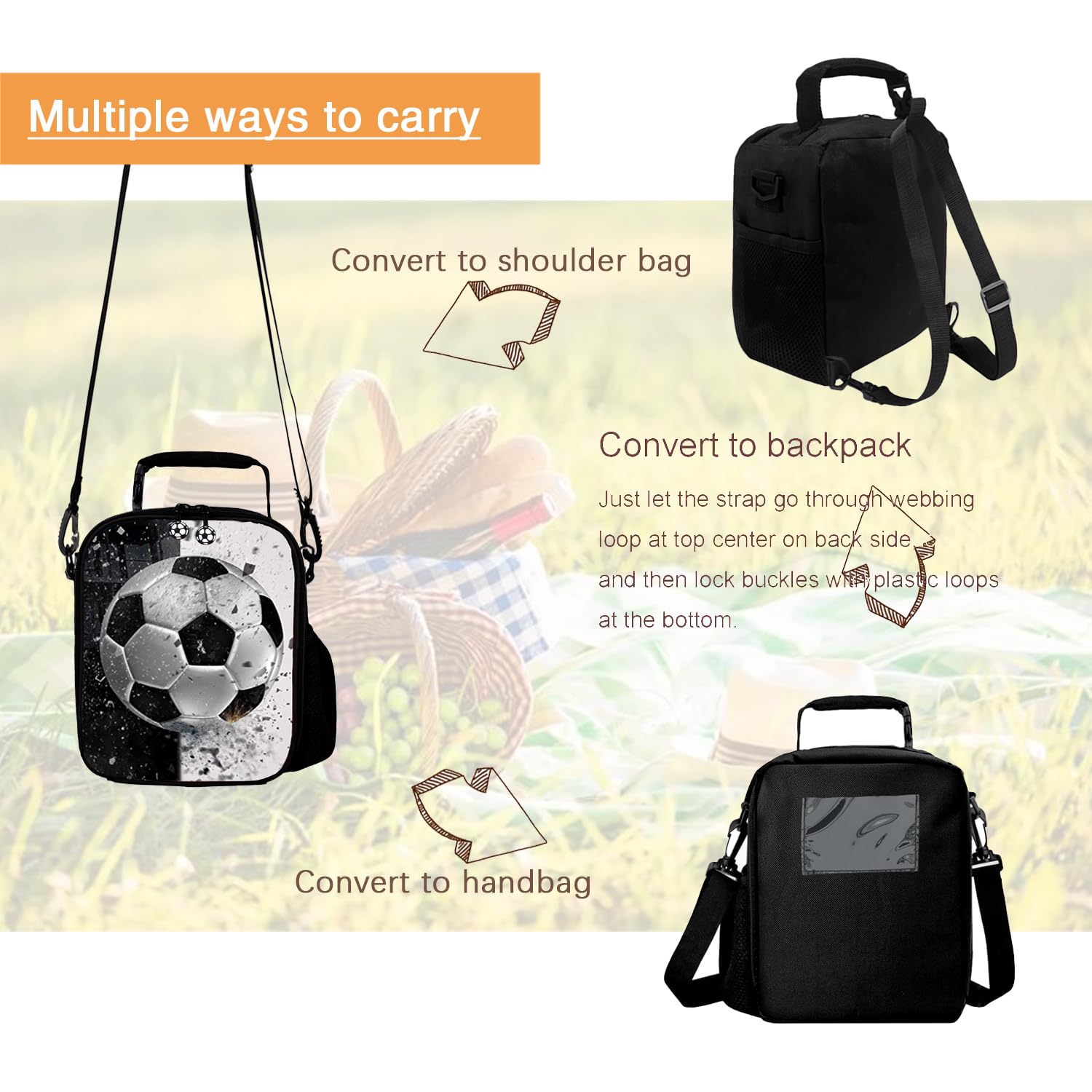 Sac à Déjeuner Isotherme Avec Motif De Football, Réutilisable