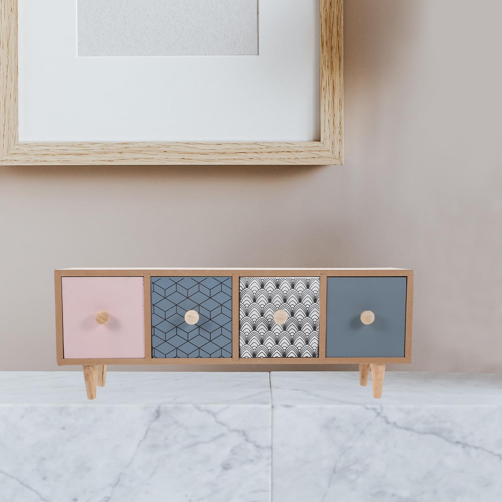 VICASKY Scatola Portaoggetti in Legno 4 Cassetti, Organizer da Scrivania Multifunzione per Cosmetici e Prodotti Cura della Pelle, Contenitore Salvaspazio per Bagno e Casa