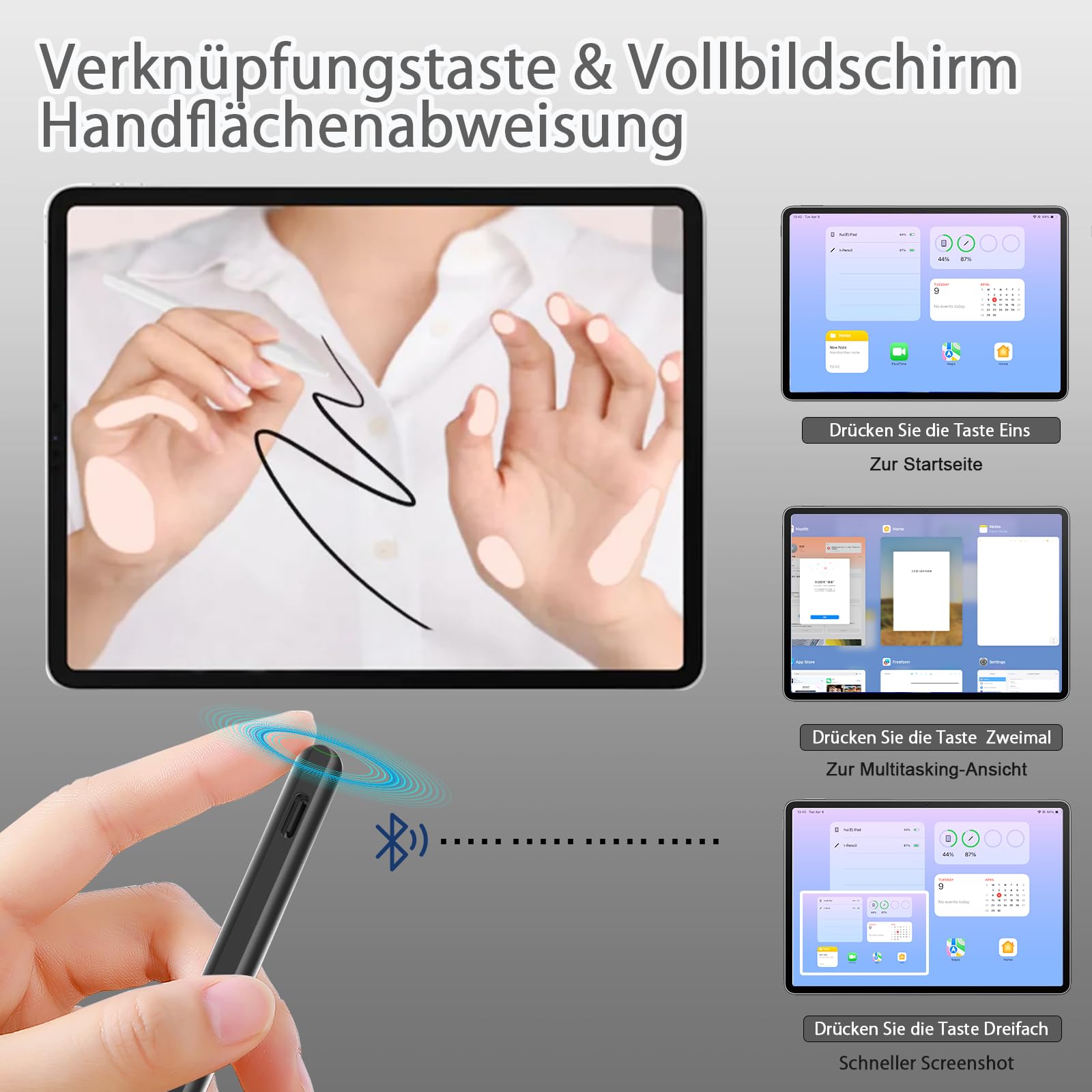 Stift für Apple iPad 2018-2026, Magnetisches Kabelloses Laden und USB C Schnellladung Pencil für iPad Pro 13”(M4)/12,9”/11”, Air M3/M2/5/4/3, Mini (A17Pro) 7/6/5, (A16) 11/10/9/8/7/6th Generation