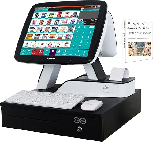 Vista 12 de (Enviar desde Estados Unidos) POS Caja registradora 15 '' pantalla táctil Windows PC con incorporado 2 1/4 '' impresora térmica de recibos