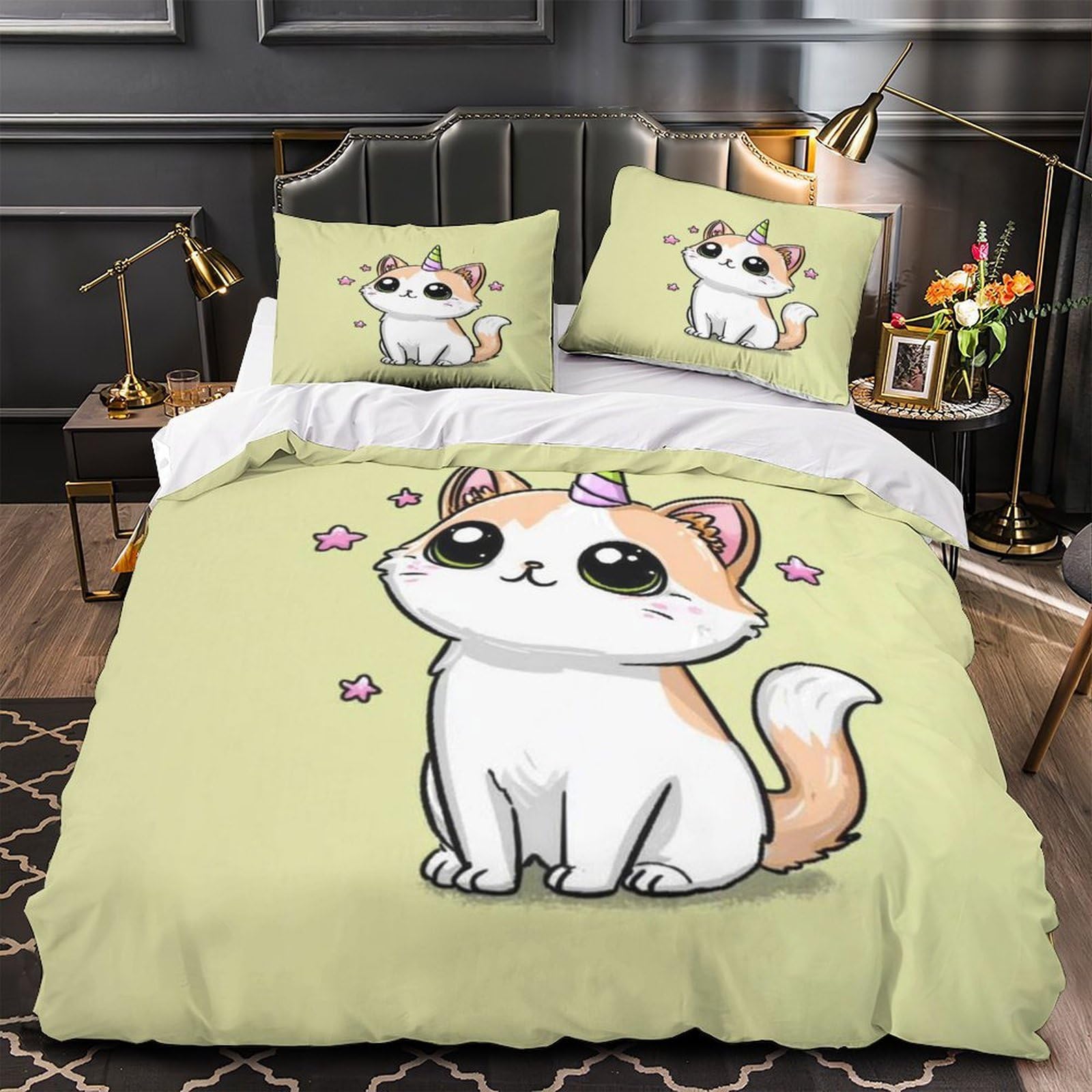 Parure de couette chat licorne 140x200, le cadeau d'anniversaire enfant idéal