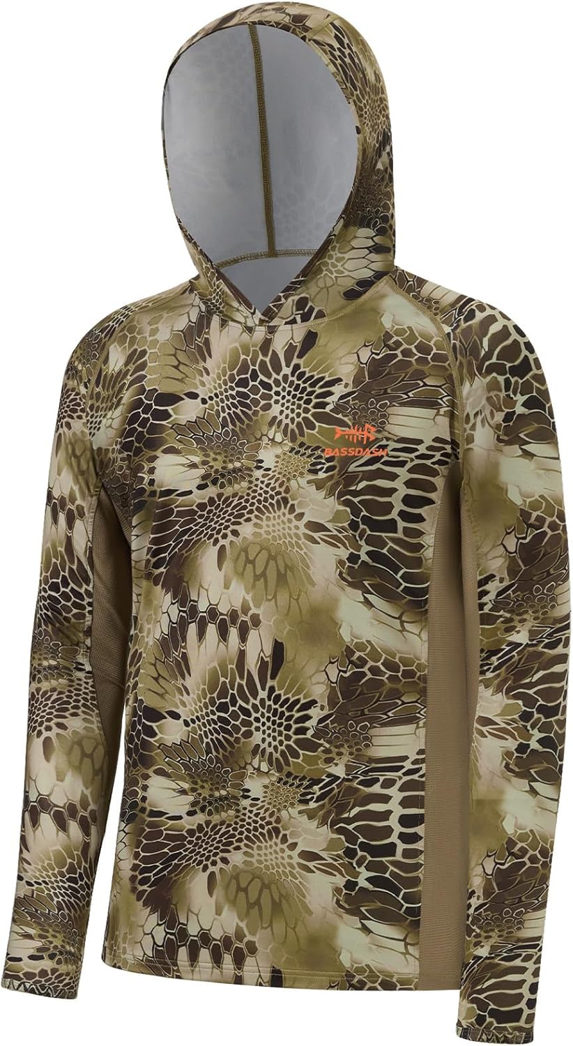 BASSDASH Men's UPF 50+ Lightweight Hunting Camo Hoodie Quick Dry Performance Long Sleeve Fishing Shirt with Hood FS30M