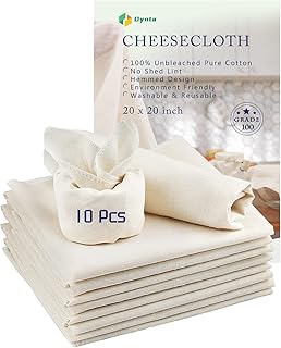 Grade 100 Hemmed Cheesecloth, 10 Pieces 100% Unbleached Cotton 20 x 20 Inches Cheese Cloths, Perfect for Straining, Filter...