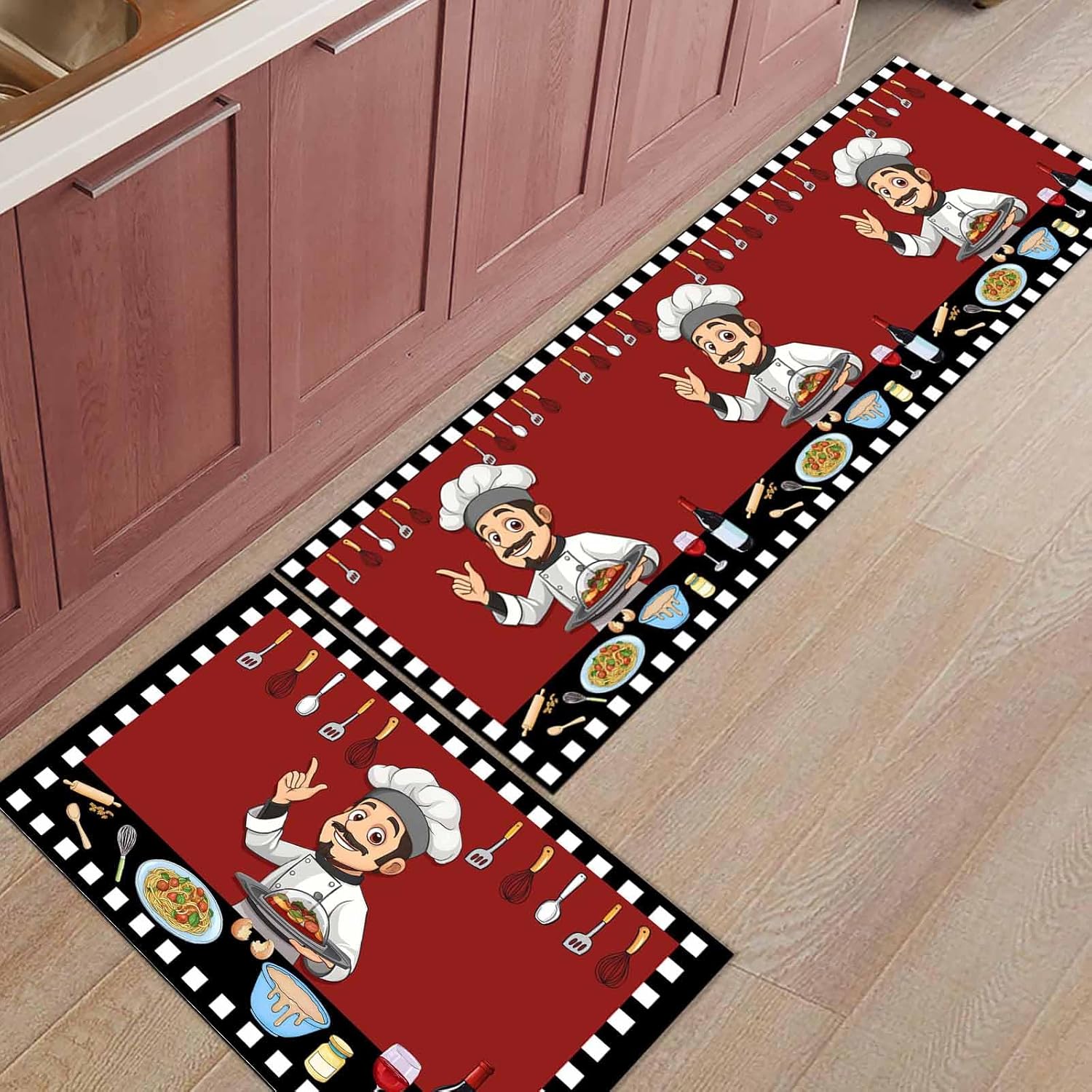 Chef Kitchen Rug Fat Chef Kitchen Rugs, Kitchen Mats for Floor, Kitchen Organization Non-Slip Kitchen Mat, Anti-Fatigue Mat Kitchen Floor Mats Home Decor Runner Rug, Chef Kitchen Decor and Accessories
