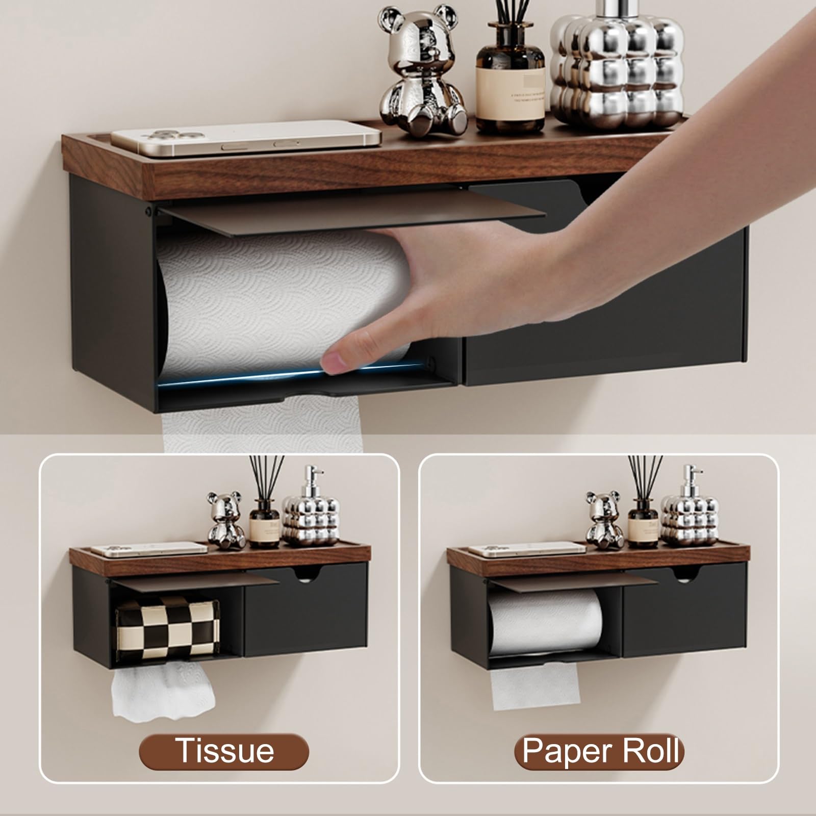 Dispensador de Papel, Dispensador Papel Secamanos, Portarrollos Papel Higienico, Porta Papel Higienico de Baño, Soporte Rollo Papel Higienico