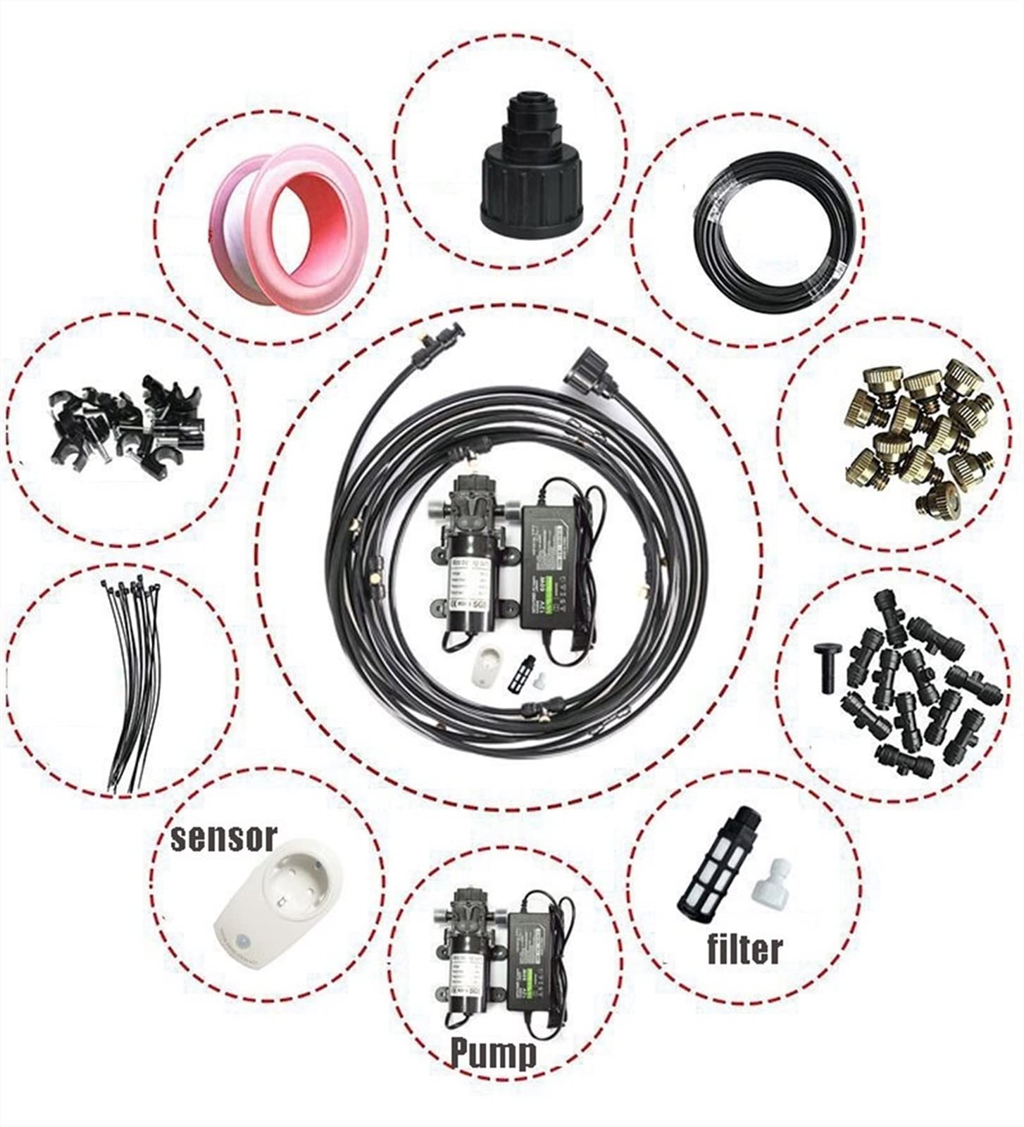 Kit de Sisteme de Enfriamiento por Nebulización con Bomba, Sisteme de Nebulizacion para Exteriores Terrazas Jardín Patio, Kits de Riego por Goteo para Césped, Flor, Invernadero (Size : 12m (36ft) pip