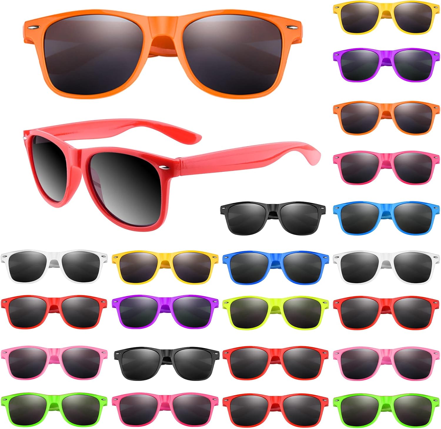 FEPITO 24 Packs Party Sunglasses Bulk Neon Colors Sunglasses for Birthday Party Supplies Treat Bag Fillers for Beach Pool Party Toys for Adults