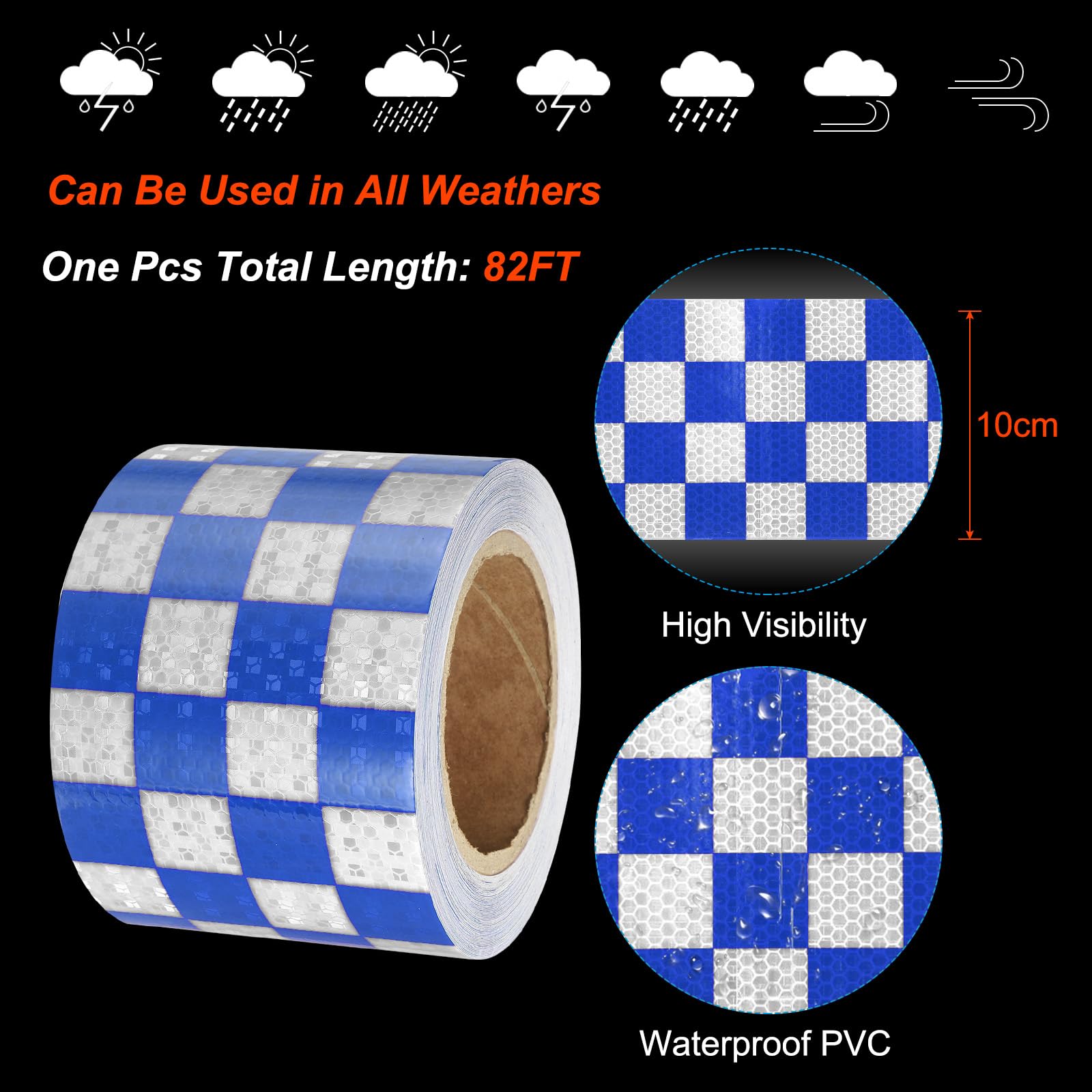 PATIKIL Ruban Réfléchissant Adhésif Carré Bleu Blanc 1 Rouleau 10cm x 20 Mètres Ruban Adhésif Réfléchissant de Sécurité Imperméable et Haute Visibilité pour Camions, Remorques, Voitures