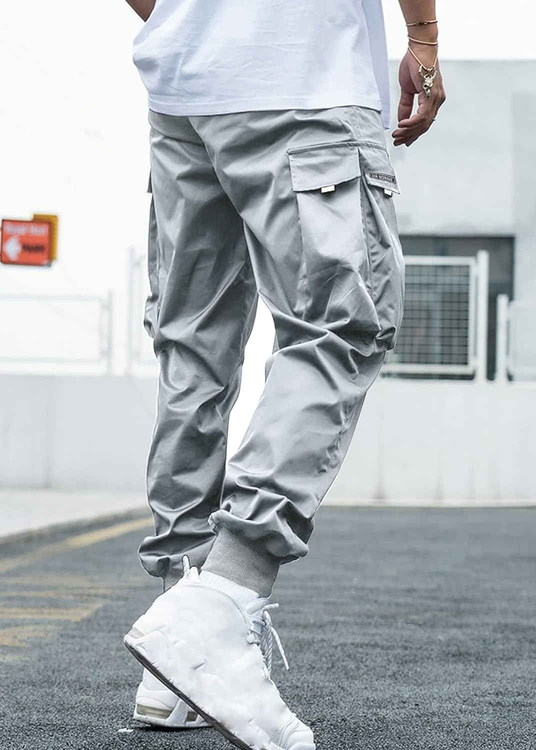 MECH-ENG Men's Casual Workout Pants Cargo Joggers Cotton Athletic Sweatpants Tapered Hip Hop Punk Streetwear