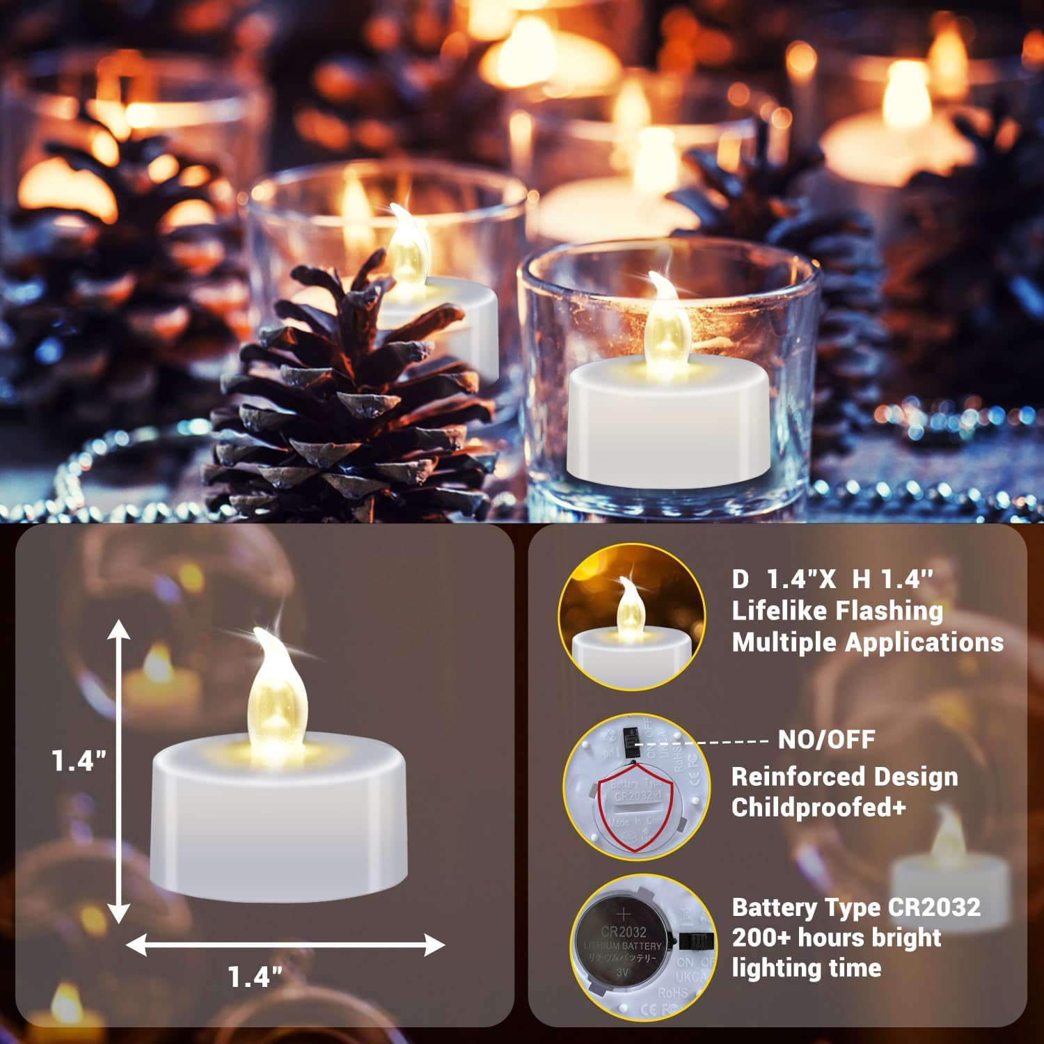LED Tea Lights - 12 Pack Flameless Battery Operated Candles, 200  Hours Flickering Warm White, Realistic Fake Tealights for Weddings, Home Decor, Parties, and Sweetest Day