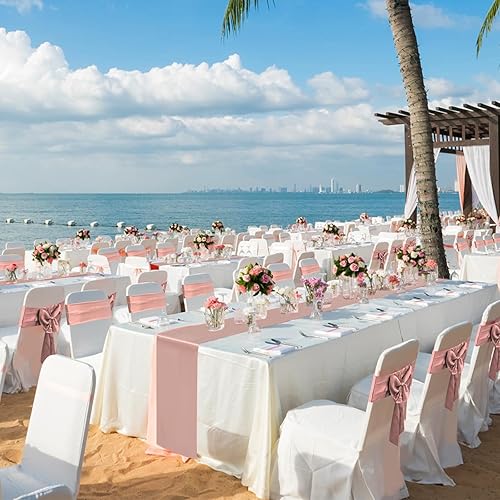 Miniatura 6 de Camino de mesa de oro rosa de 12 x 108 pulgadas, paquete de 24 caminos de mesa de satén, camino de mesa suave para fiestas, bodas, banquetes,