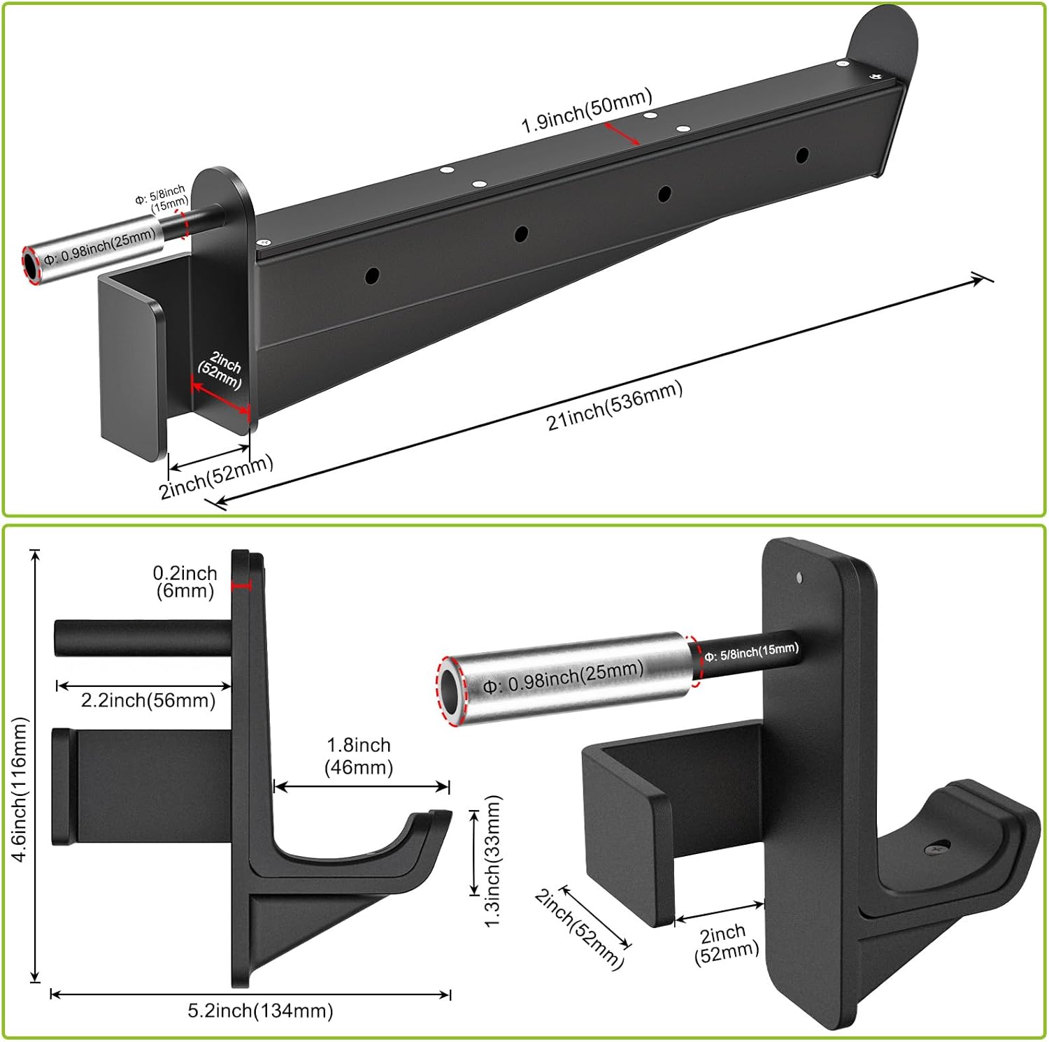 Kipika Power Rack Attachment for 5/8" & 1" Holes - Heavy Duty Home Gym Equipment for 2x2 or 3x3 Squat Rack, Adjustable and Easy to Install