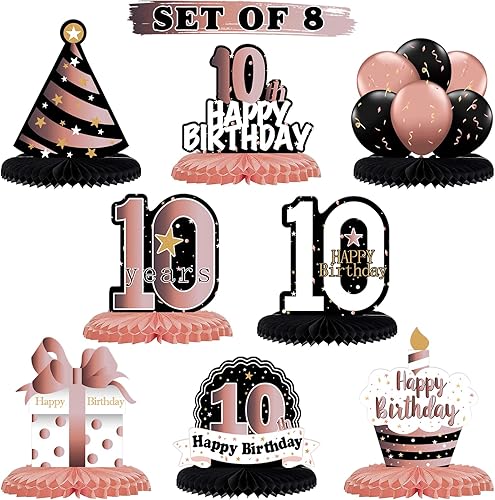 Miniatura 135 de LINGTEER Decoración feliz 50 cumpleaños negro y dorado de papel para mesa - Juego de centros de mesa con estrella de pastel y globo, 8 piezas