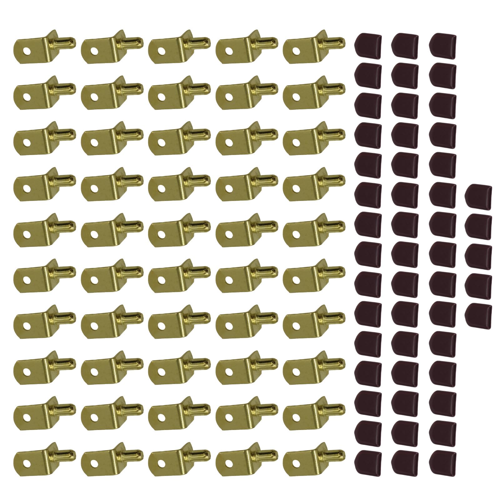 Carotoe Imitation Gold Plati 50Pcs Shelf Pins With Rubber Sleeve Hole Punches Shelf Pins Brackets Stoppers For Wooden Shelves Home Hardware L Shaped Metal Peg