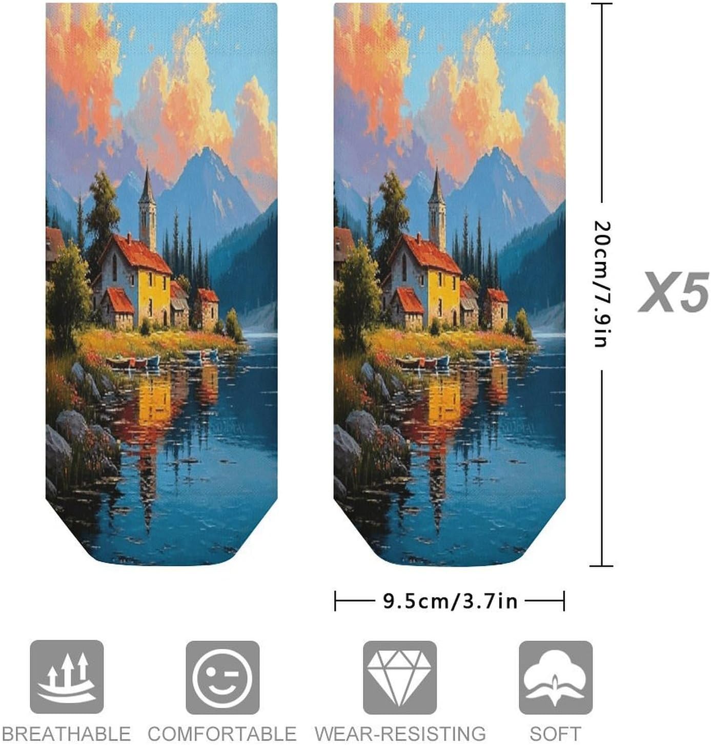 Lakeside Town Scenery 5Pairs Low Cut Ankle Socks for Women No Show Casual Breathable Athletic Socks for Sport