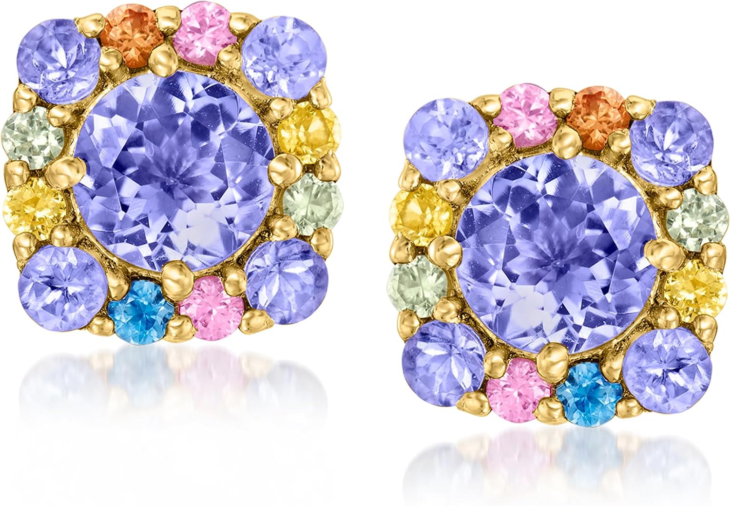 Ross-Simons 1.30 ct. t.w. Tanzanite and .40 ct. t.w. Multicolored Sapphire Earrings in 18kt Gold Over Sterling