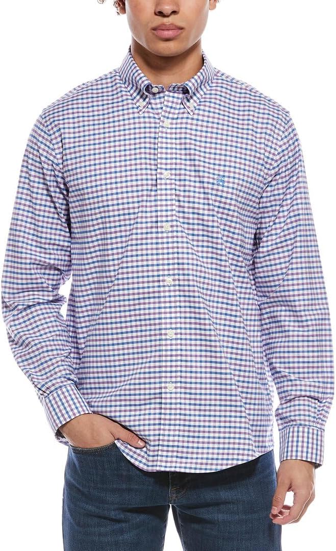 Brooks Brothers Stretch Cotton Non-Iron Oxford Polo Button-Down Collar, Outline Check Shirt
