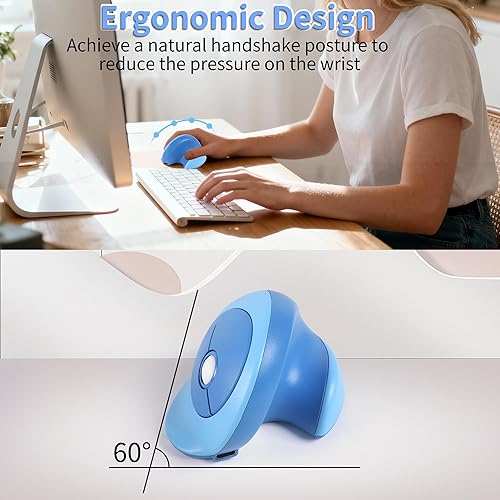 Miniatura 3 de Ratón inalámbrico ergonómico vertical con Bluetooth y receptor USB de 2.4 GHz, 3 botones, recargable, silencioso, portátil, óptico, inalámbrico,