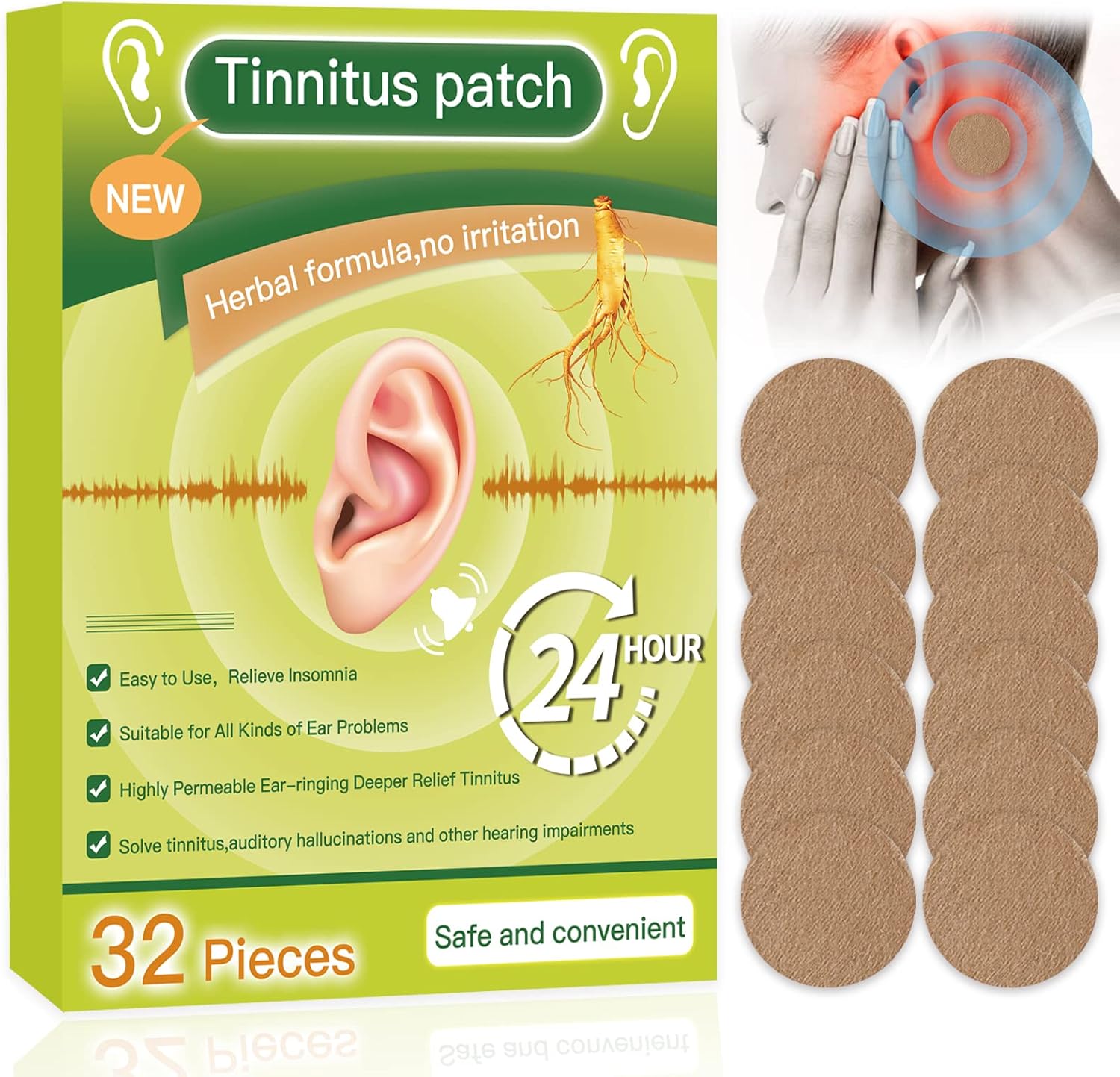 Tinnitus Relief for Ringing Ears Patches, Natural Herbal