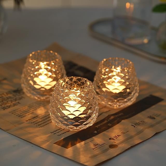 Glass Candle Holder Tealight Candlestick Holders set of 3 for Wedding, Home, Church, Christmas and Bedroom Decoration