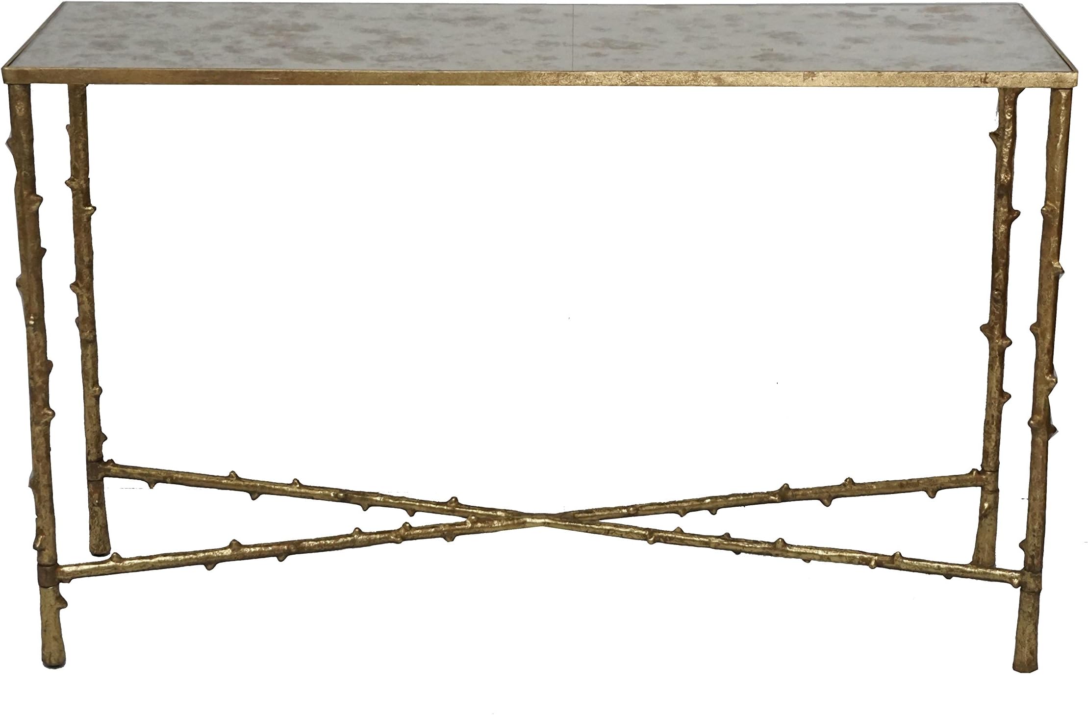 Glostrup Stylish Entryway Wooden Console Table with Mirrored Top (Knock-down), Living Room Furniture, Gold Leafing Finish, 15" H,