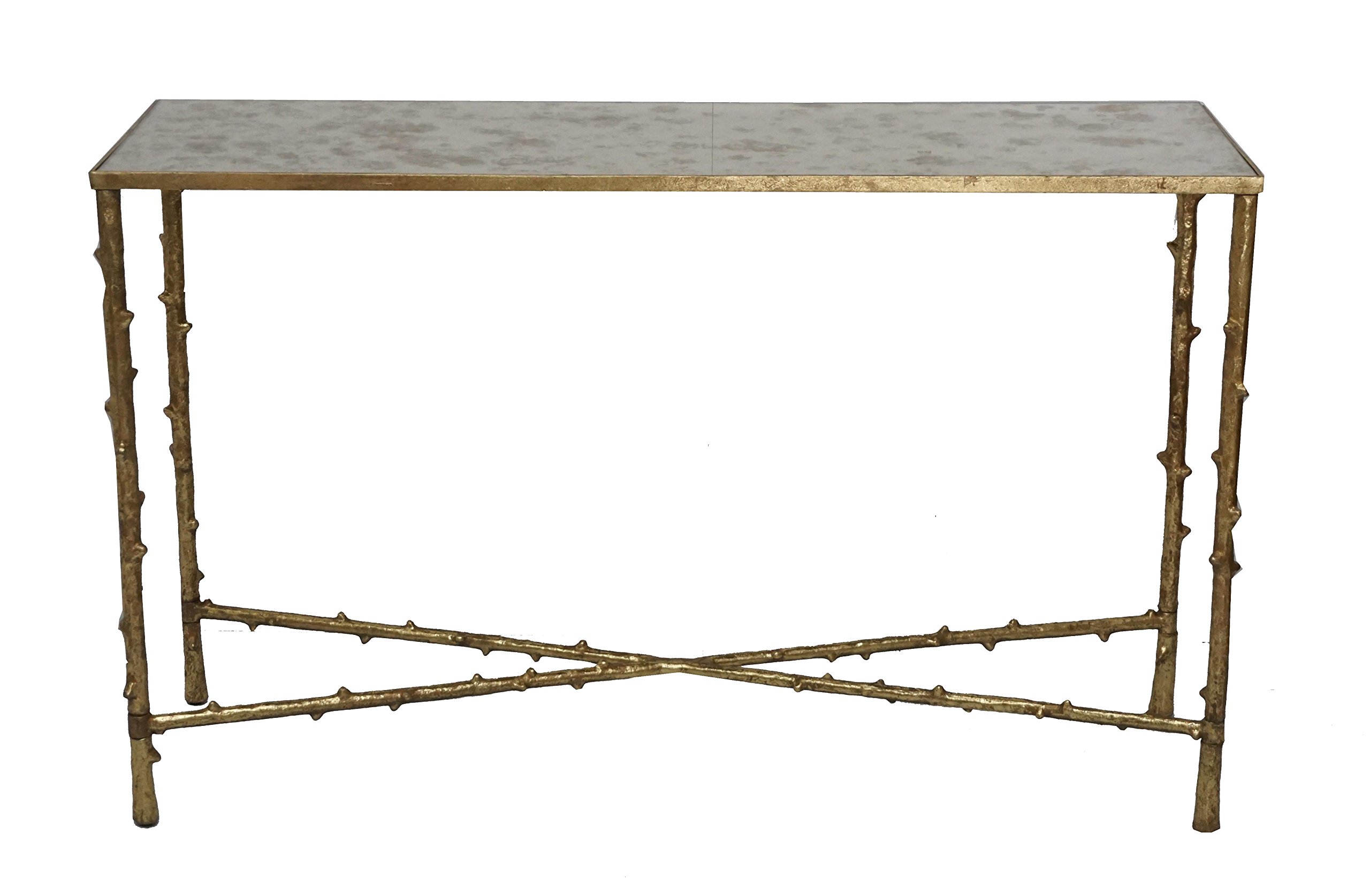 Glostrup Stylish Entryway Wooden Console Table with Mirrored Top (Knock-down), Living Room Furniture, Gold Leafing Finish, 15" H,