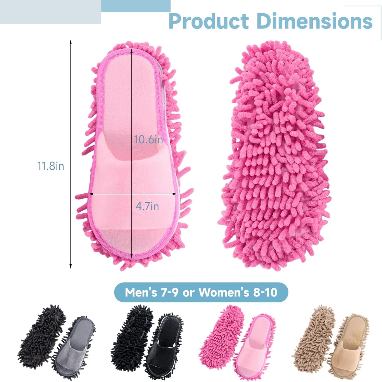 4 Pairs Washable Chenille Mop Slippers - Men & Women Floor Cleaning Slippers, High-Efficiency Dust Removal, 4 Colors Funny Mop Shoes for Living Room, Bedroom, Bathroom, Kitchen