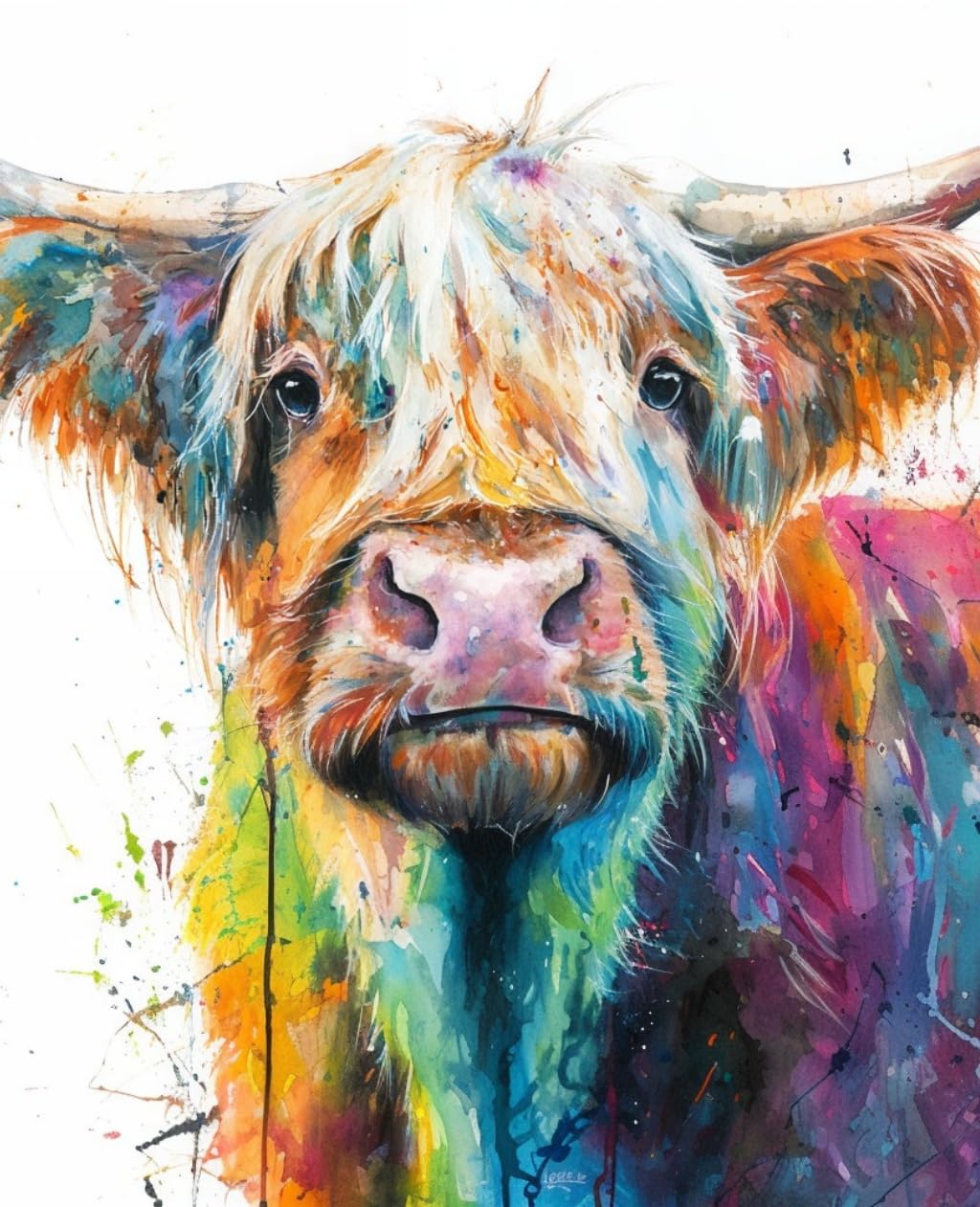 WANGWANGMIAO Paint by Numbers Kits for Adults,Colorful highlcattle Painting by Number Kits On Canvas,DIY Color Acrylic Oil Paints Home Wall Decor 16x20inch/40×50CM，with Frame