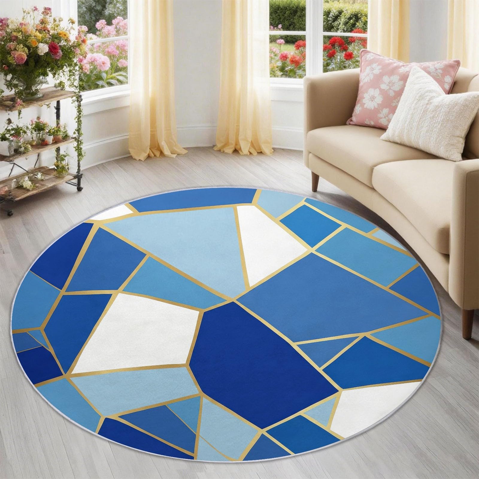 Tappeto rotondo per cameretta dei bambini, motivo astratto, contemporaneo, esagoni, 160 cm, lavabile, per cameretta dei bambini, ragazzi, ragazze, tappeto da gioco per pavimento, antiscivolo, morbido