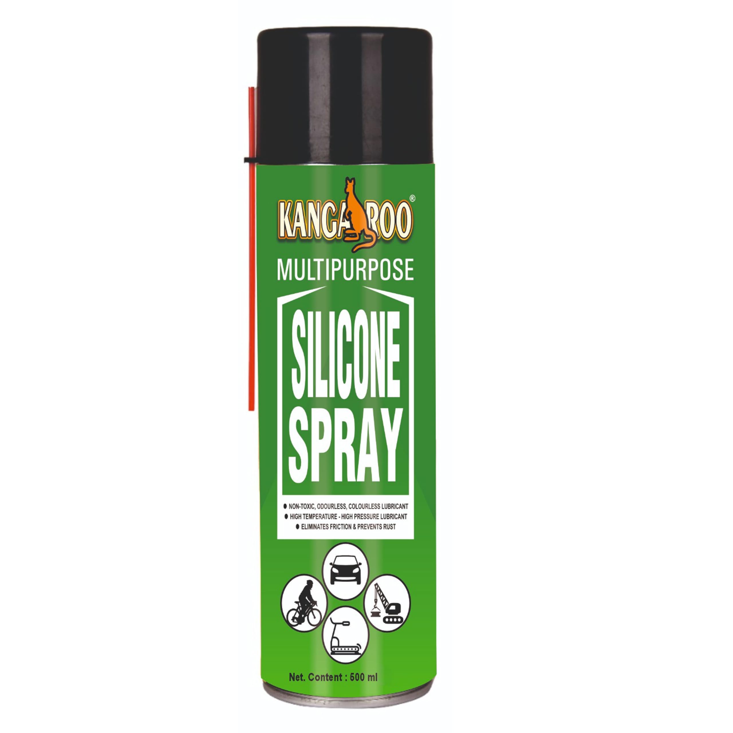 Kangaroo Silicone Lubricant Spray, 500ml Odourless, Colourless & Non-Toxic Lubricant, Rejuvenates & Shines Surfaces, Lubricates Most Plastic, Rubber & Metal Parts